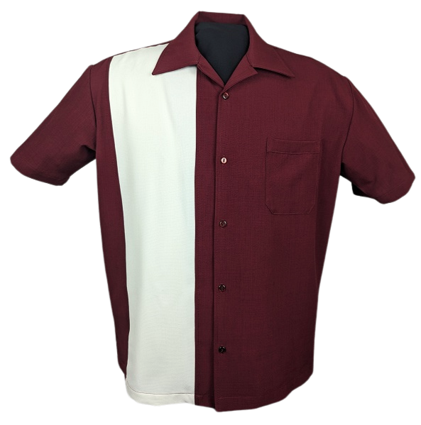 PopCheck Single Wide Panel Bowling Shirt in Ruby/Cream