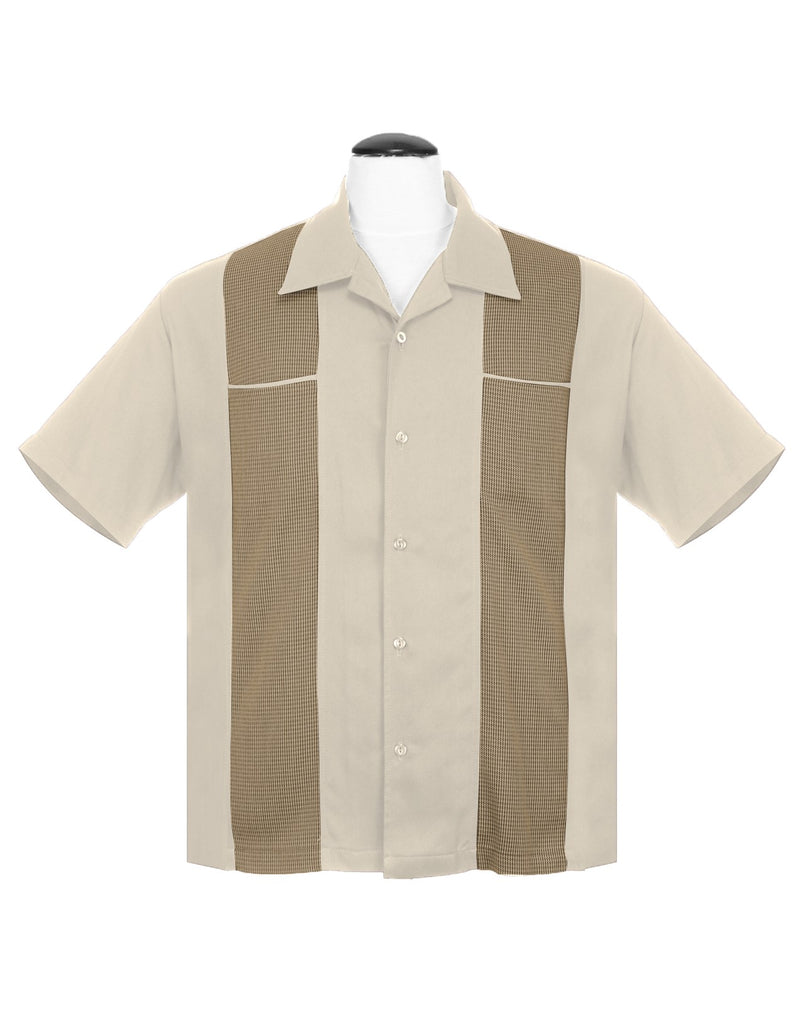 Houndstooth Panel Bowling Shirt in Tan