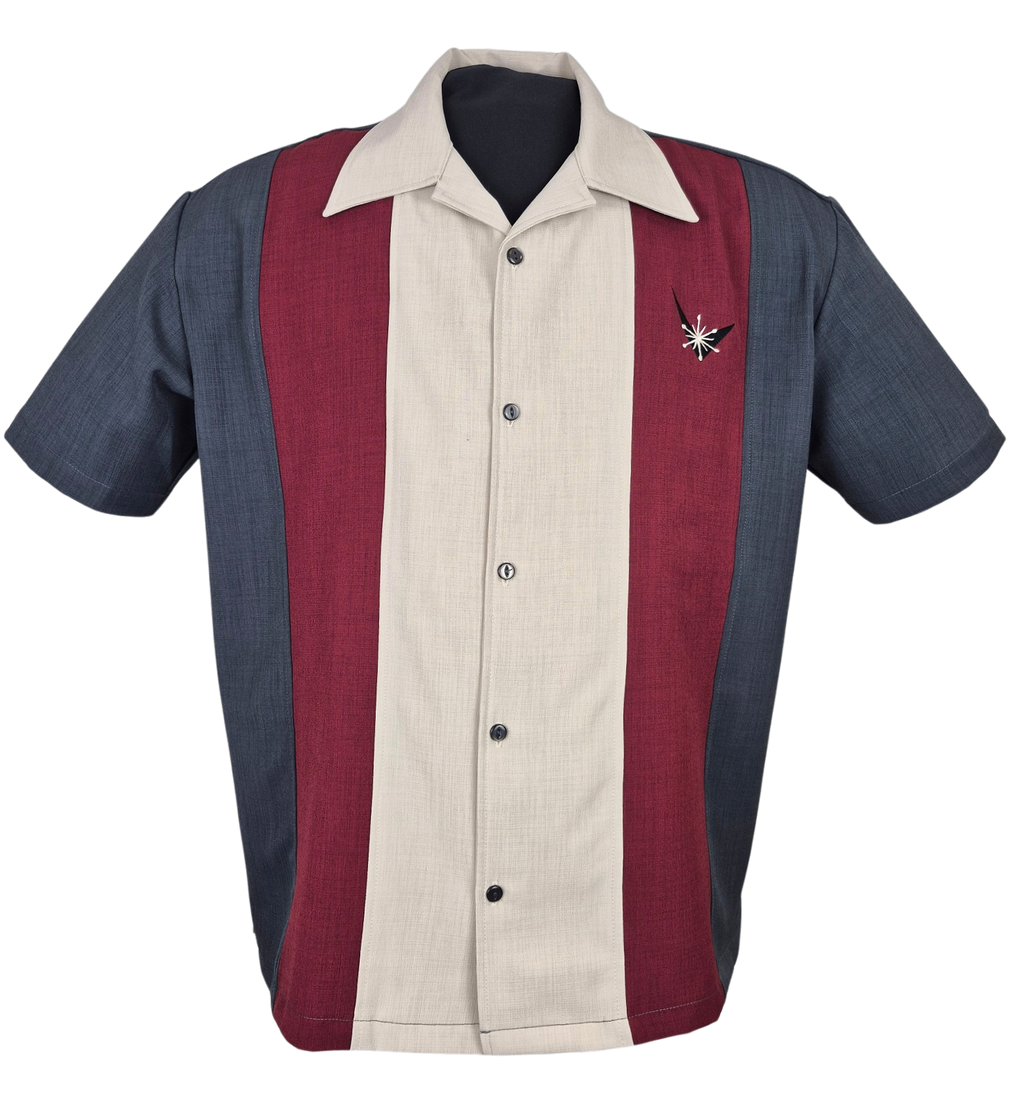 Shop Atomic Mad Men Bowling Shirt in Charcoal/Burg/Stone | Steady