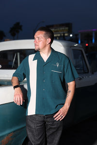 V8 Classic Bowling Shirt in Teal/Stone