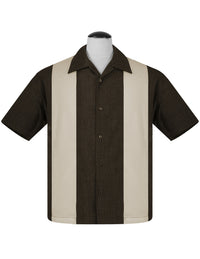 PopCheck Double Panel Bowling Shirt in Coffee/Stone