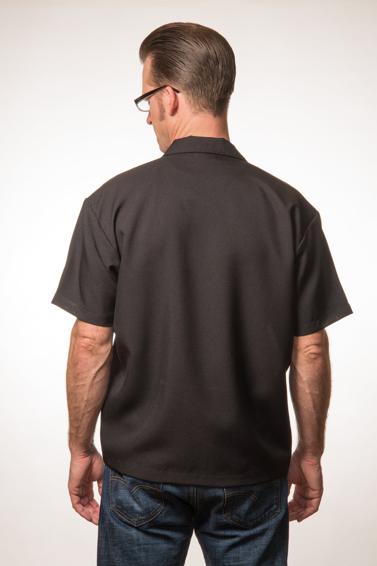Poplin Double Panel Bowling Shirt in Black/Turquoise