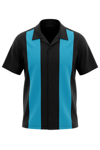 Poplin Double Panel Bowling Shirt in Black/Turquoise
