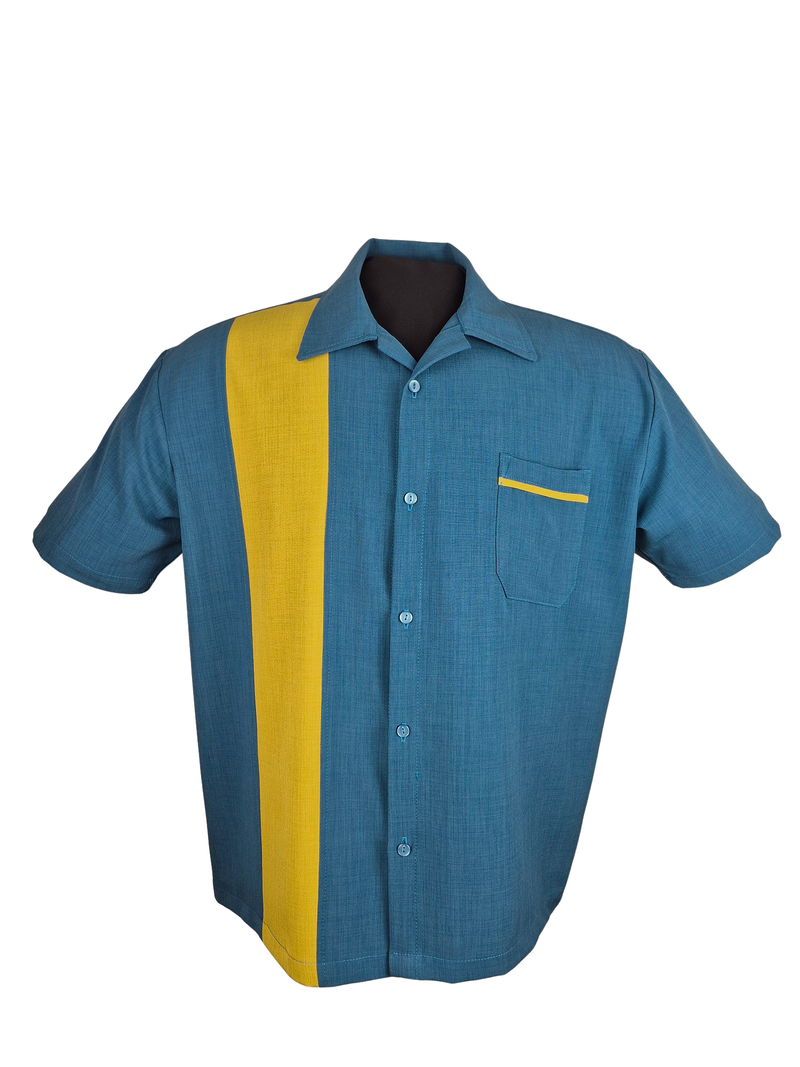 PopCheck Single Panel Bowling Shirt in Pacific/Mustard