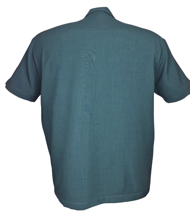 PopCheck Single Panel Bowling Shirt in Teal/Stone