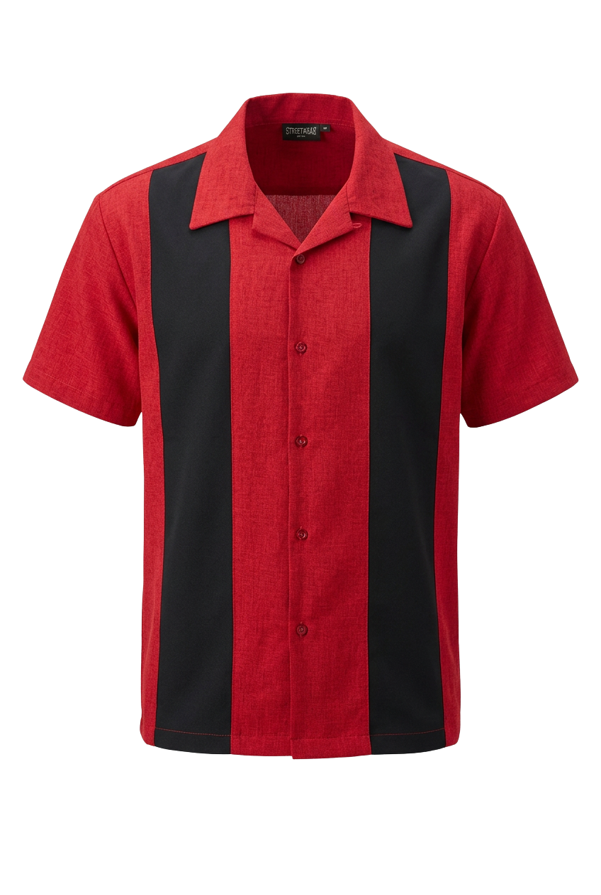 PopCheck Double Panel Bowling Shirt in Red/Black