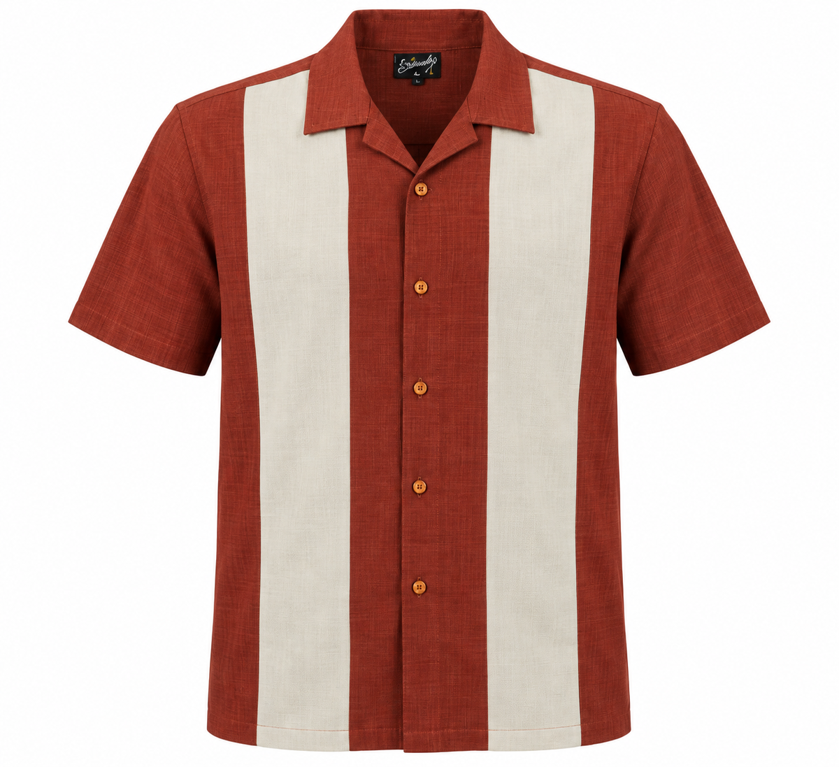 PopCheck Double Panel Bowling Shirt in Rust/Stone