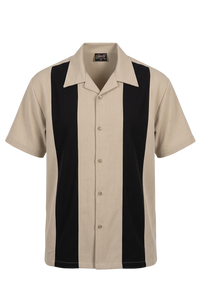 PopCheck Double Panel Bowling Shirt in Stone/Black