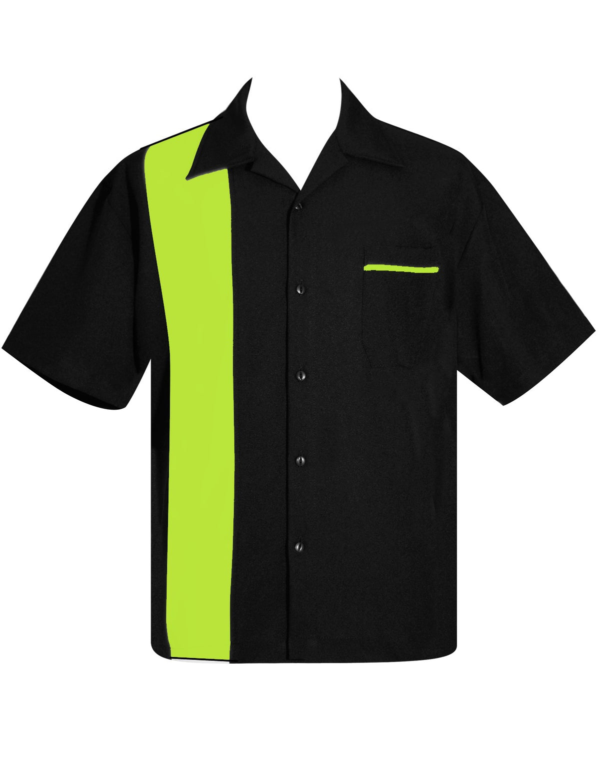 Chemise de bowling à panneau unique en popeline, noir/vert citron