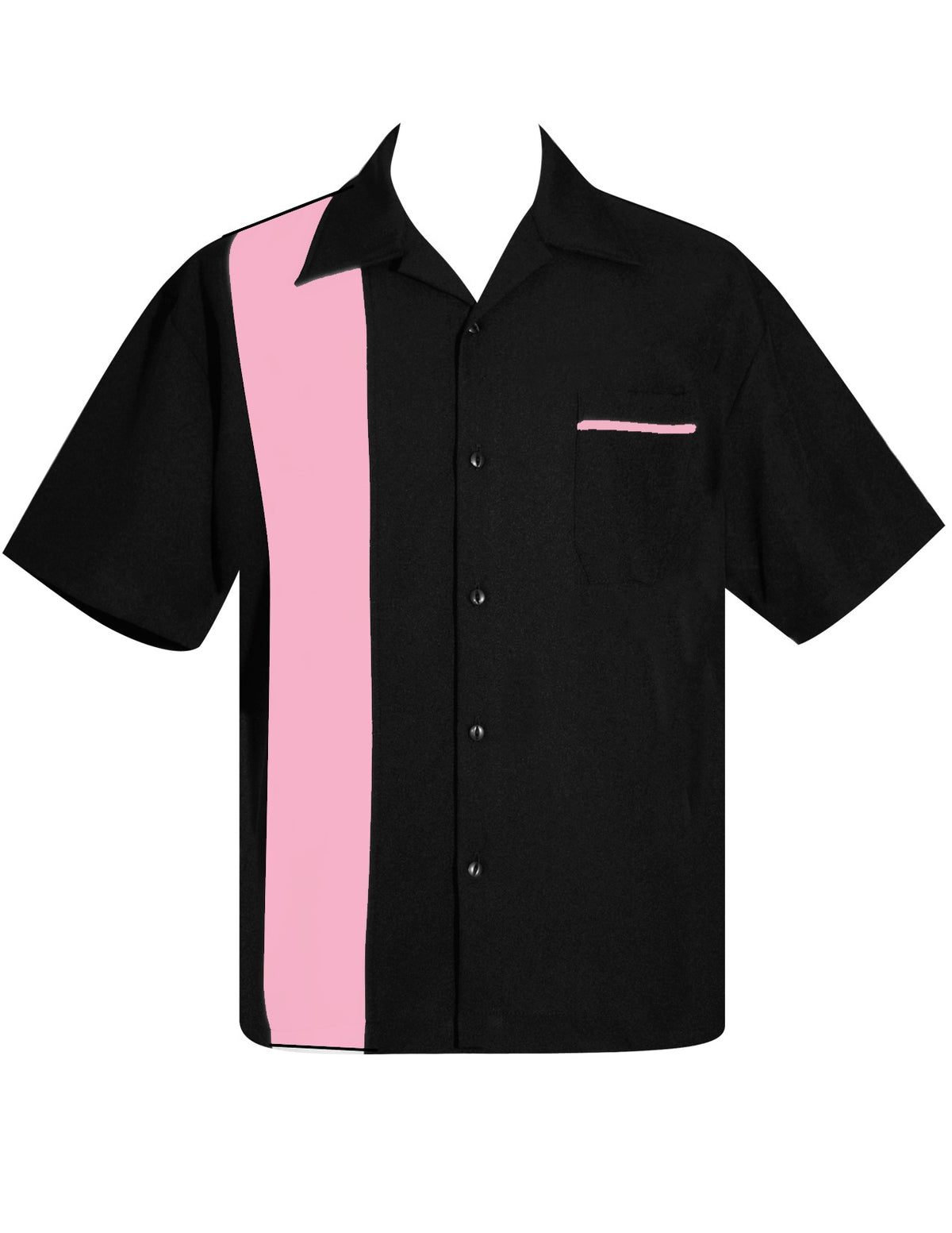 Chemise de bowling à panneau simple en popeline, noir/rose