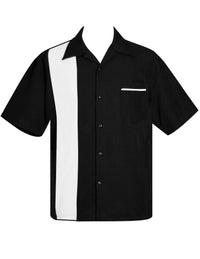 Poplin Single Panel Bowling Shirt in Black/White