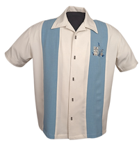 The Mickey Bowling Shirt in Cream with Aqua