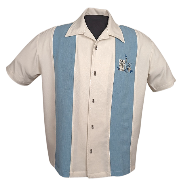 The Mickey Bowling Shirt in Cream with Aqua