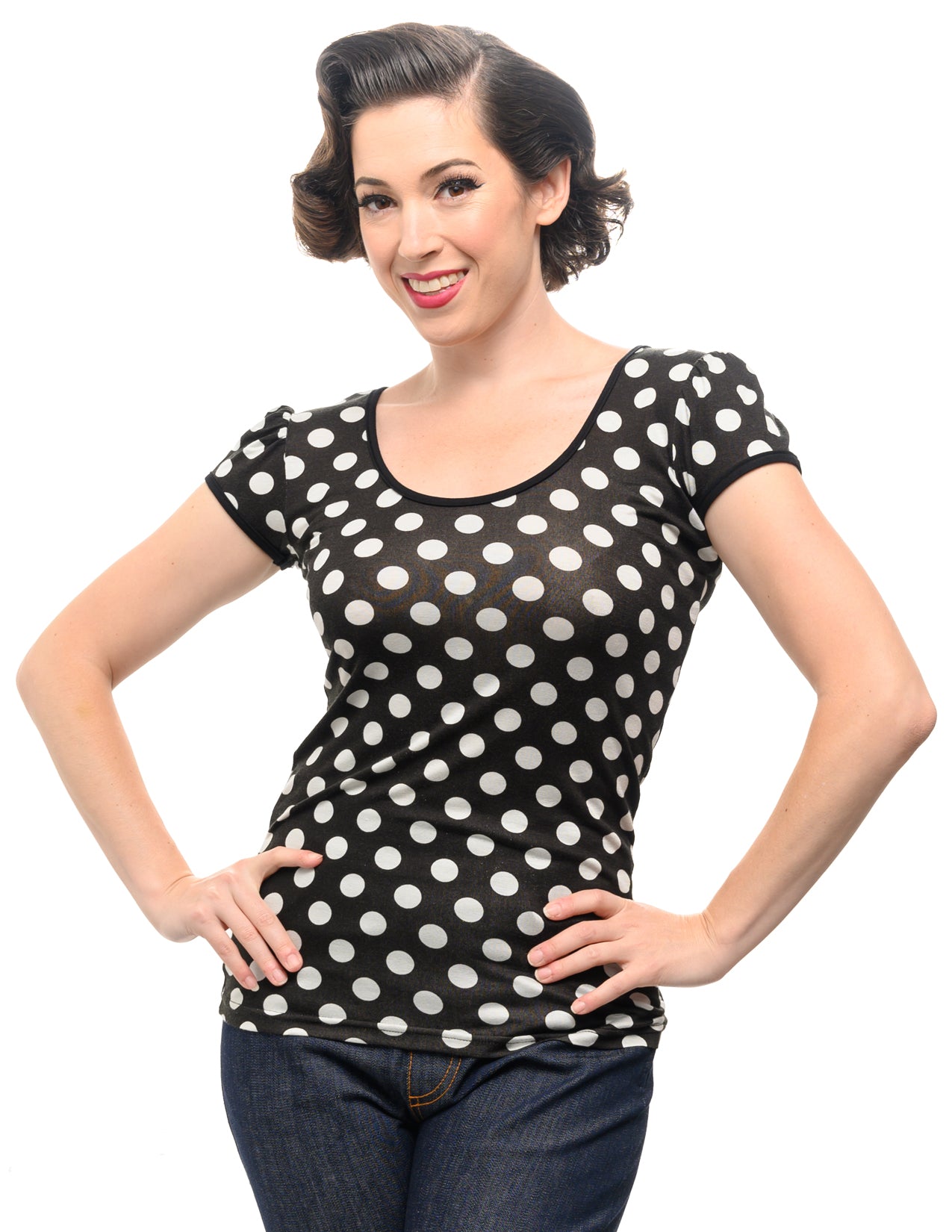 Shop Black and White Polka Dot Peek-a-Boo Back Top | Steady Clothing