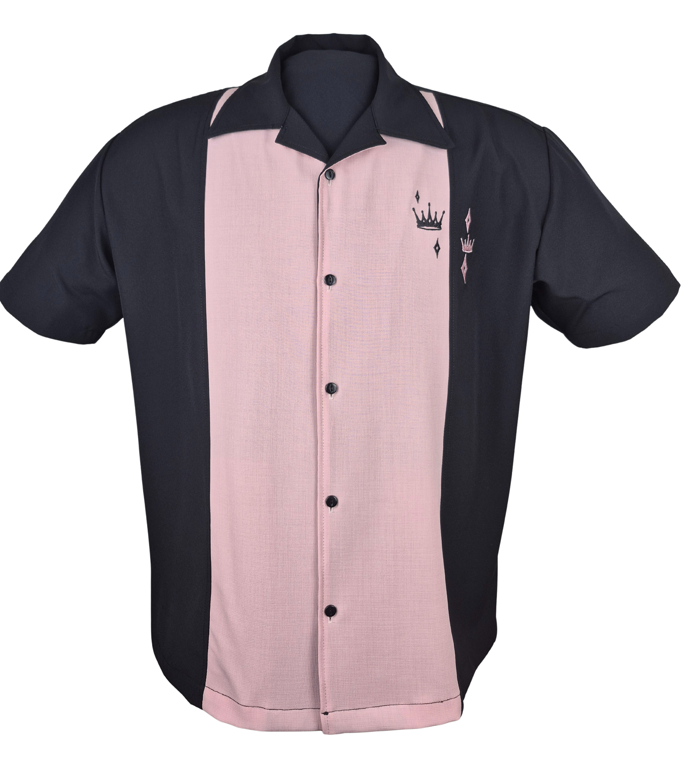 Shop Contrast Crown Bowling Shirt in Black & Pink | Steady Clothing Shop Contrast Crown Bowling Shirt in Black & Pink | Steady Clothing