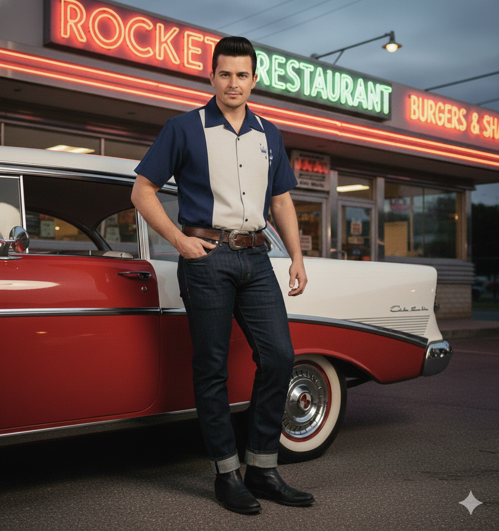 Contrast Crown Bowling Shirt in Navy & Sage