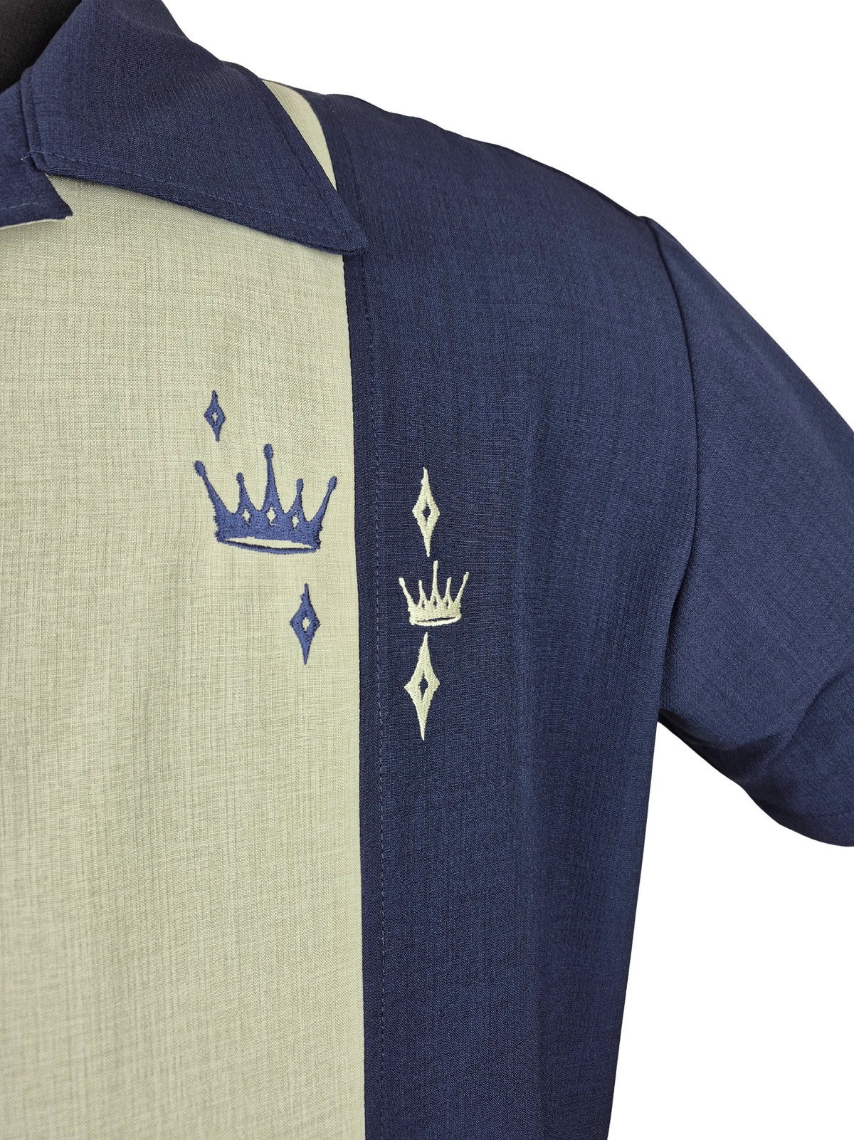 Contrast Crown Bowling Shirt in Navy & Sage