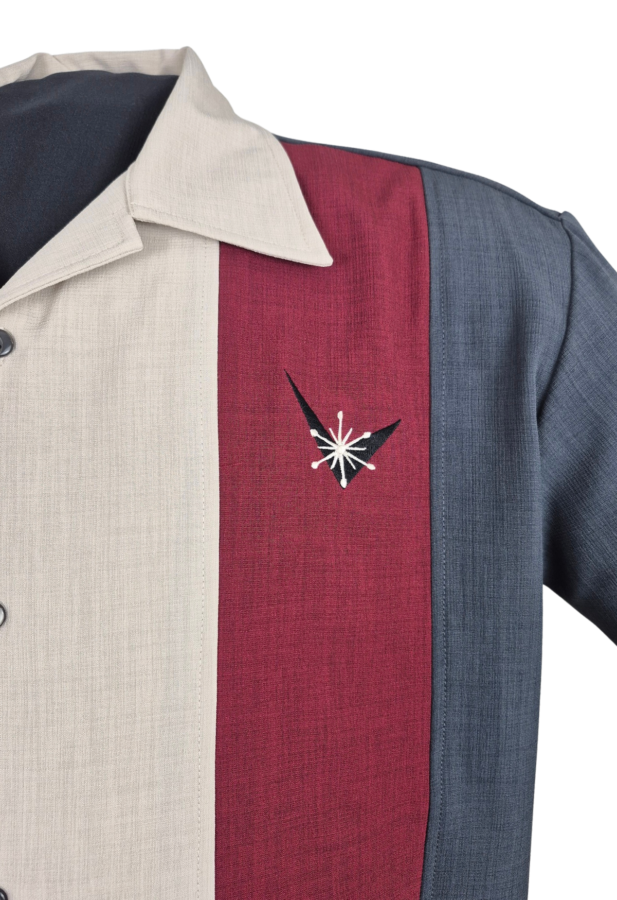 Shop Atomic Mad Men Bowling Shirt in Charcoal/Burg/Stone | Steady Shop Atomic Mad Men Bowling Shirt in Charcoal/Burg/Stone | Steady