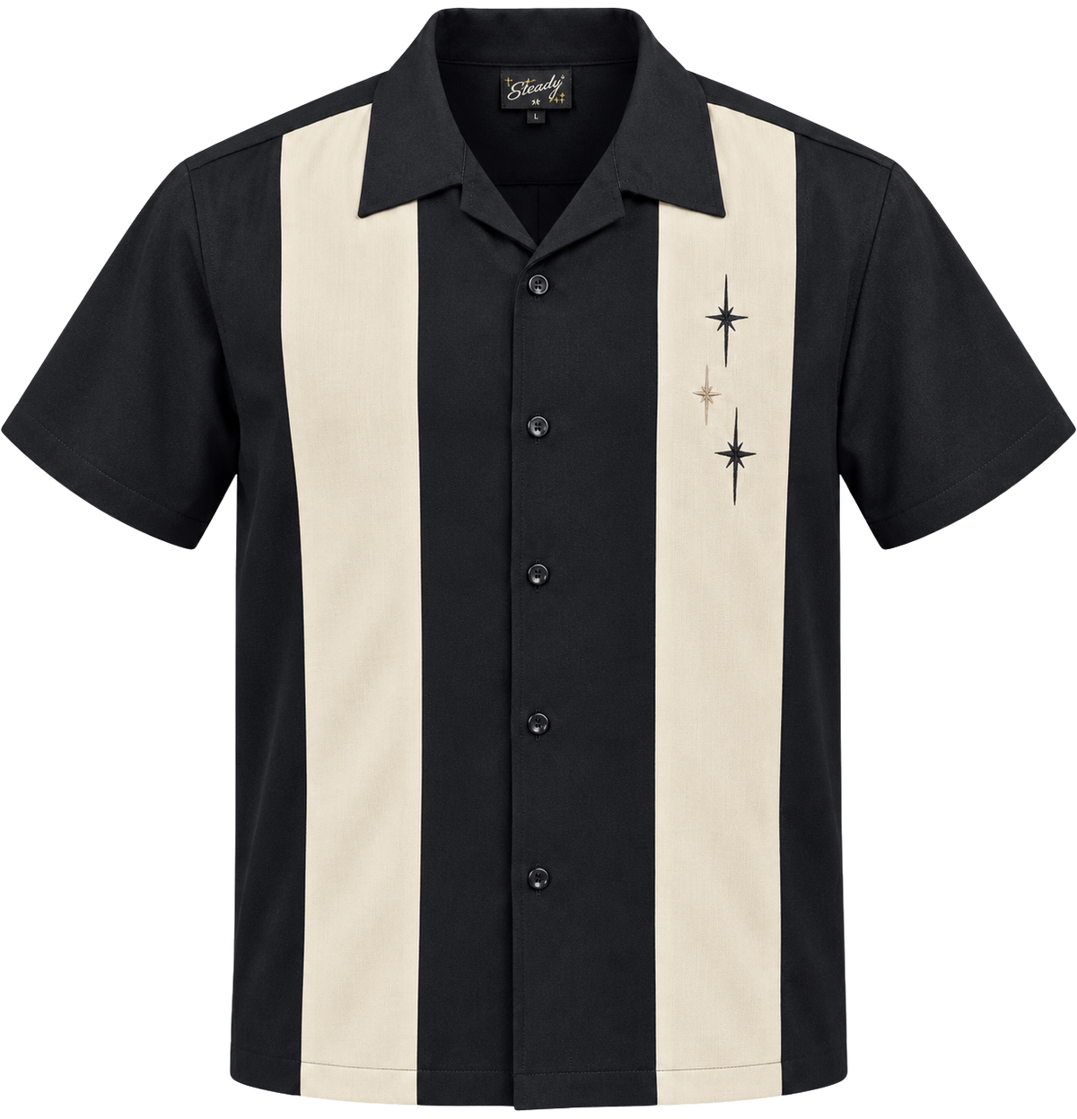 Three Star Panel Bowling Shirt in Black