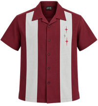 Three Star Panel Bowling Shirt in Burgundy