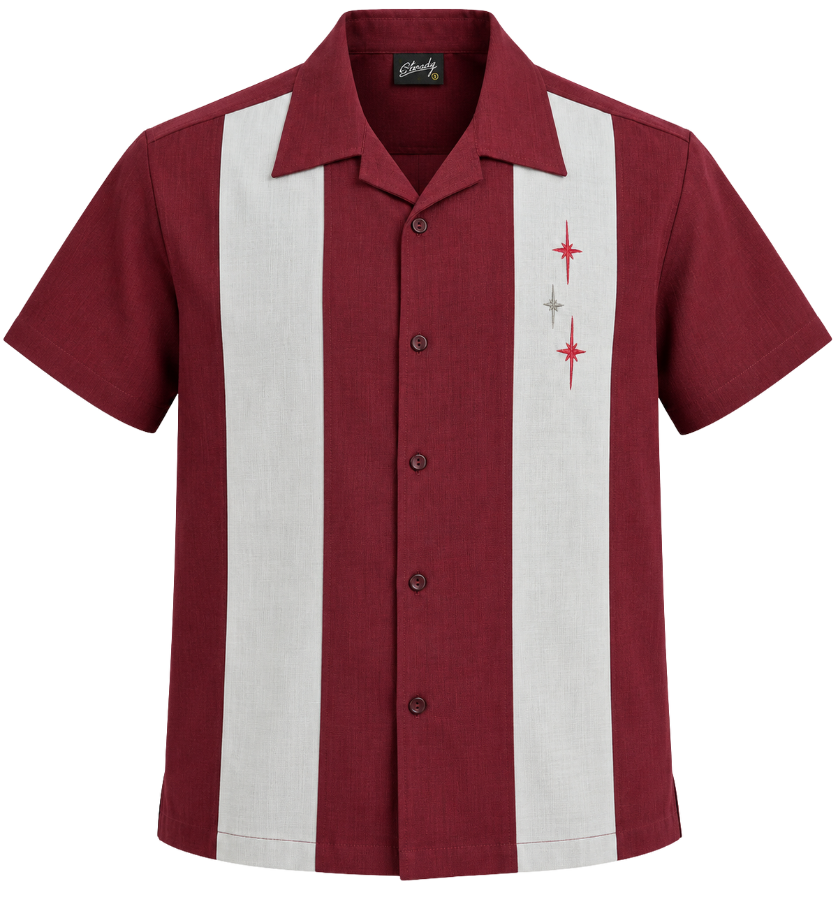 Three Star Panel Bowling Shirt in Burgundy