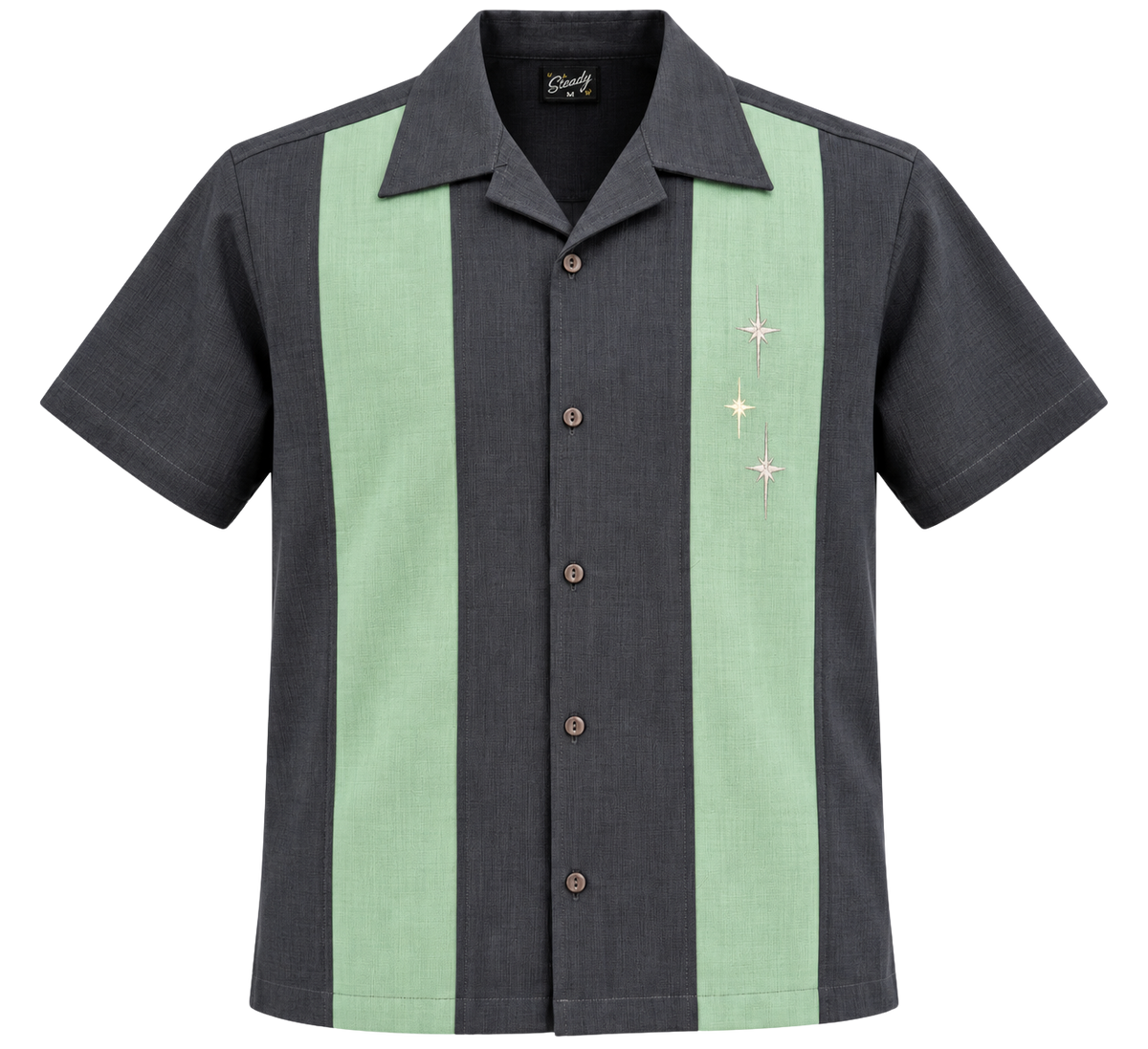Three Star Panel Bowling Shirt in Charcoal