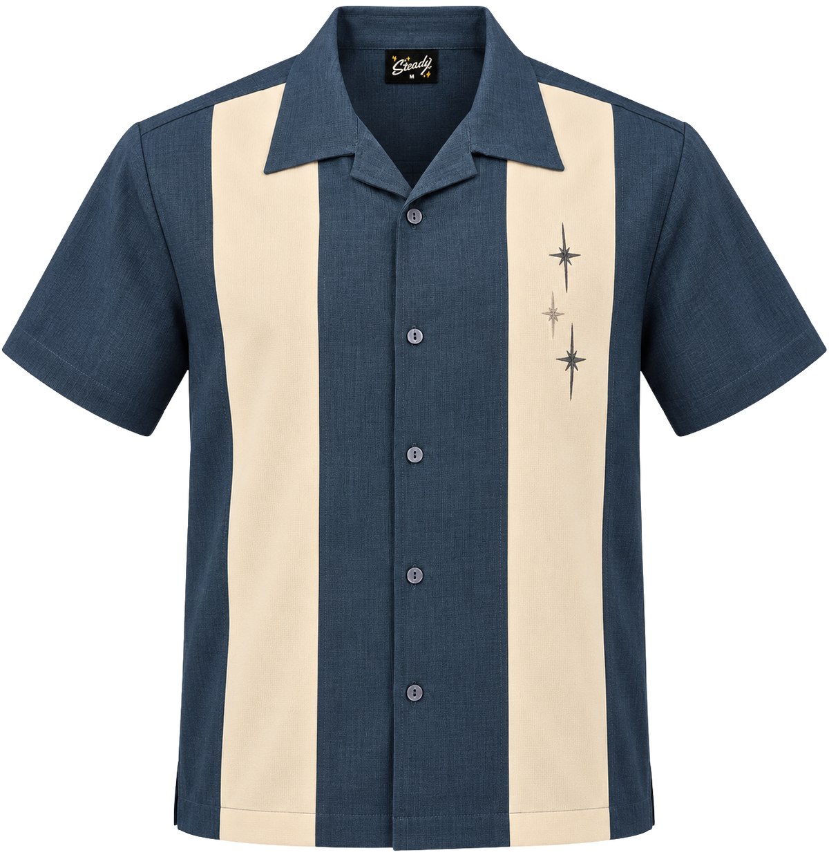 Three Star Panel Bowling Shirt in Denim