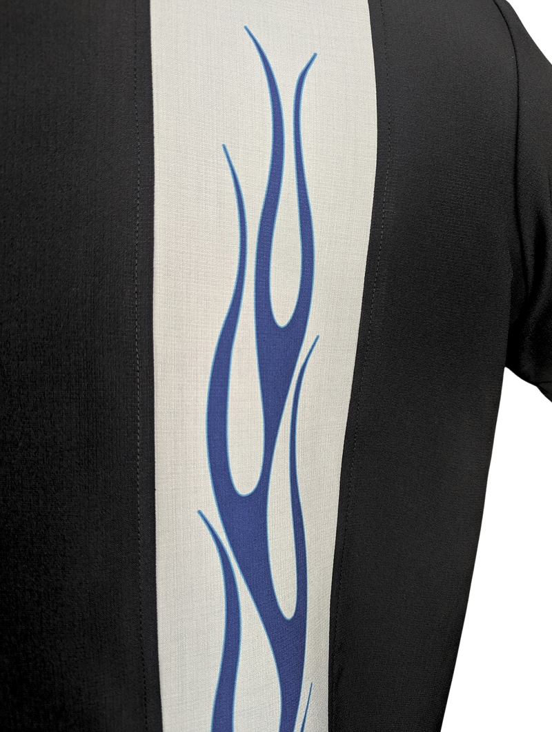 Flame N Hot Bowling Shirt in Black w/Silver/Blue