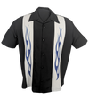 Flame N Hot Bowling Shirt in Black w/Silver/Blue