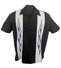 Flame N Hot Bowling Shirt in Black w/Silver/Blue