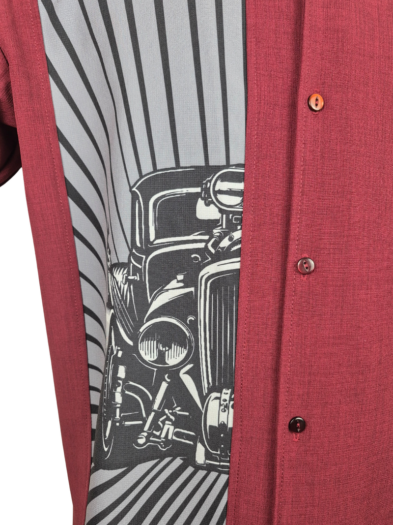 Hot Rod Burst Bowling Shirt in Burgundy