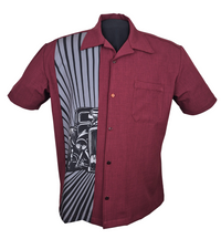 Hot Rod Burst Bowling Shirt in Burgundy