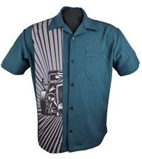 Hot Rod Burst Bowling Shirt in Teal