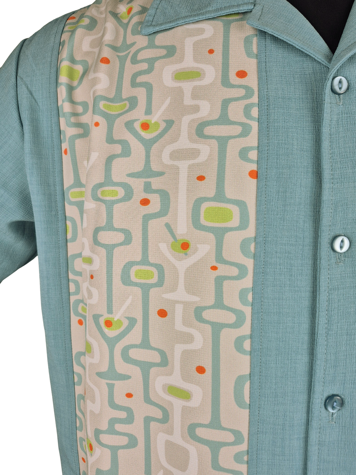 Mod Martini Panel Bowling Shirt in Aqua