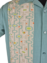 Mod Martini Panel Bowling Shirt in Aqua