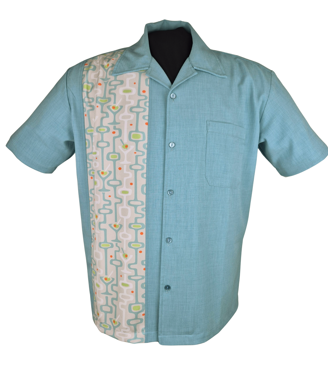 Mod Martini Panel Bowling Shirt in Aqua XS Mod Martini Panel Bowling Shirt in Aqua XS