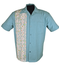 Mod Martini Panel Bowling Shirt in Aqua