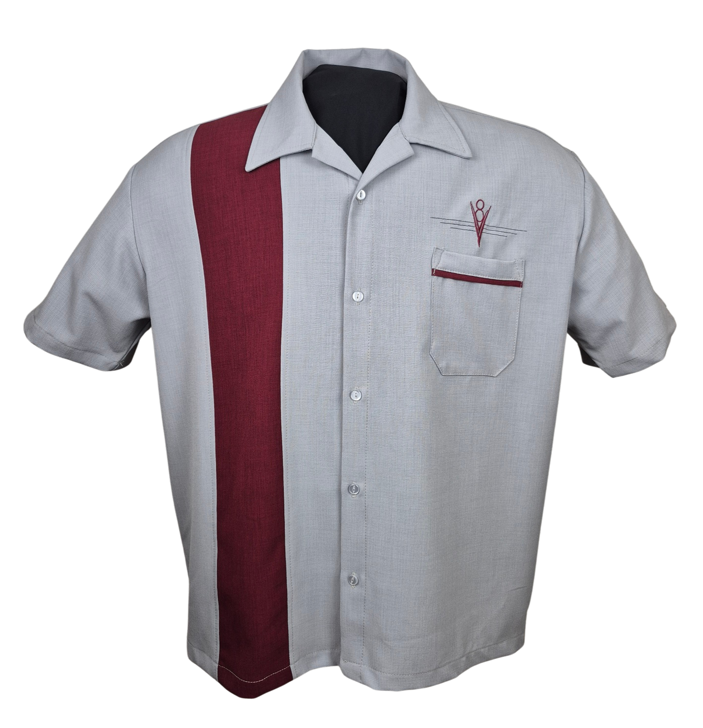 V8 Classic Bowling Shirt in Silver/Burgundy