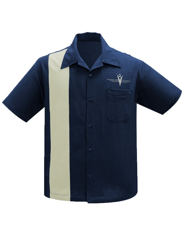 V8 Classic Bowling Shirt in Navy/Sage