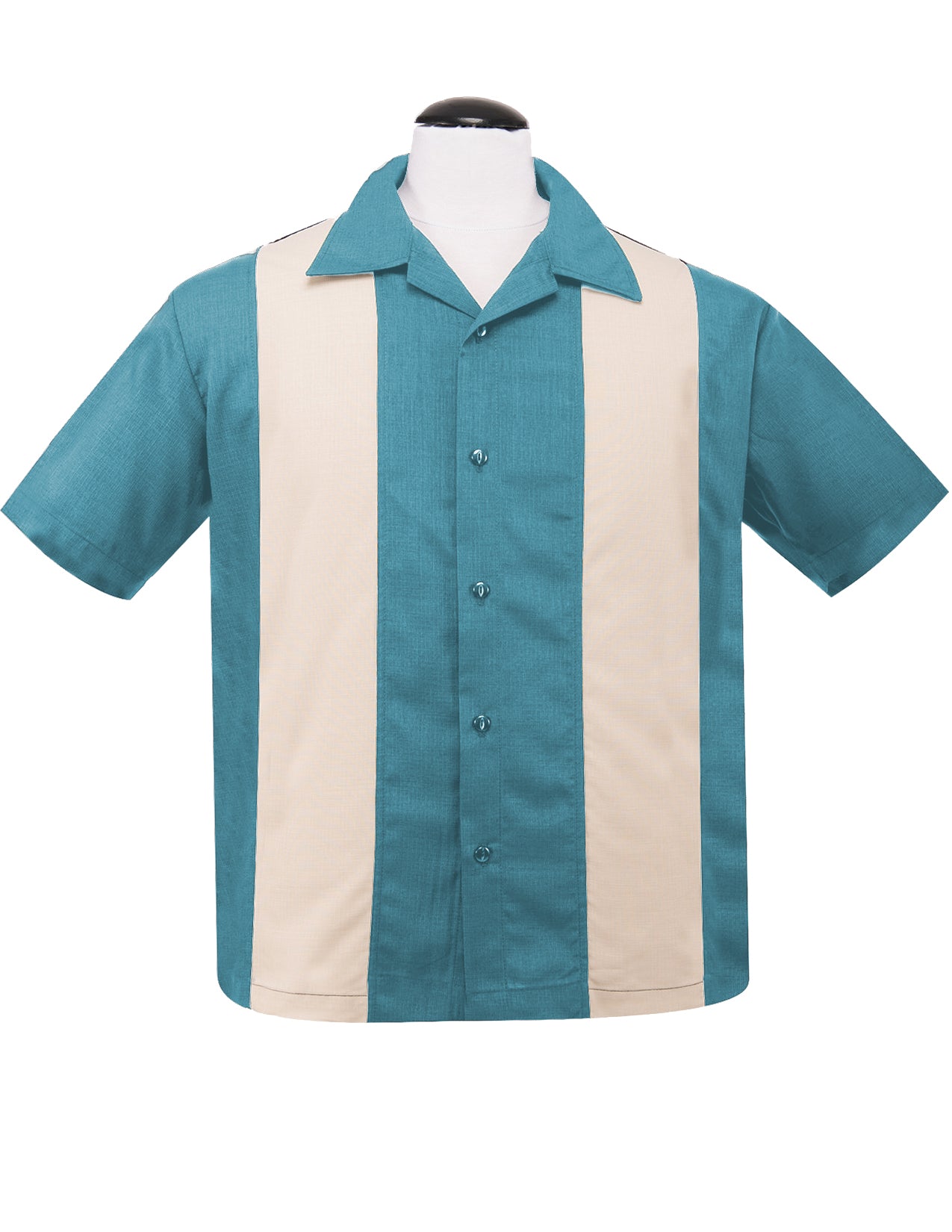PopCheck Double Panel Bowling Shirt in Aqua/Stone