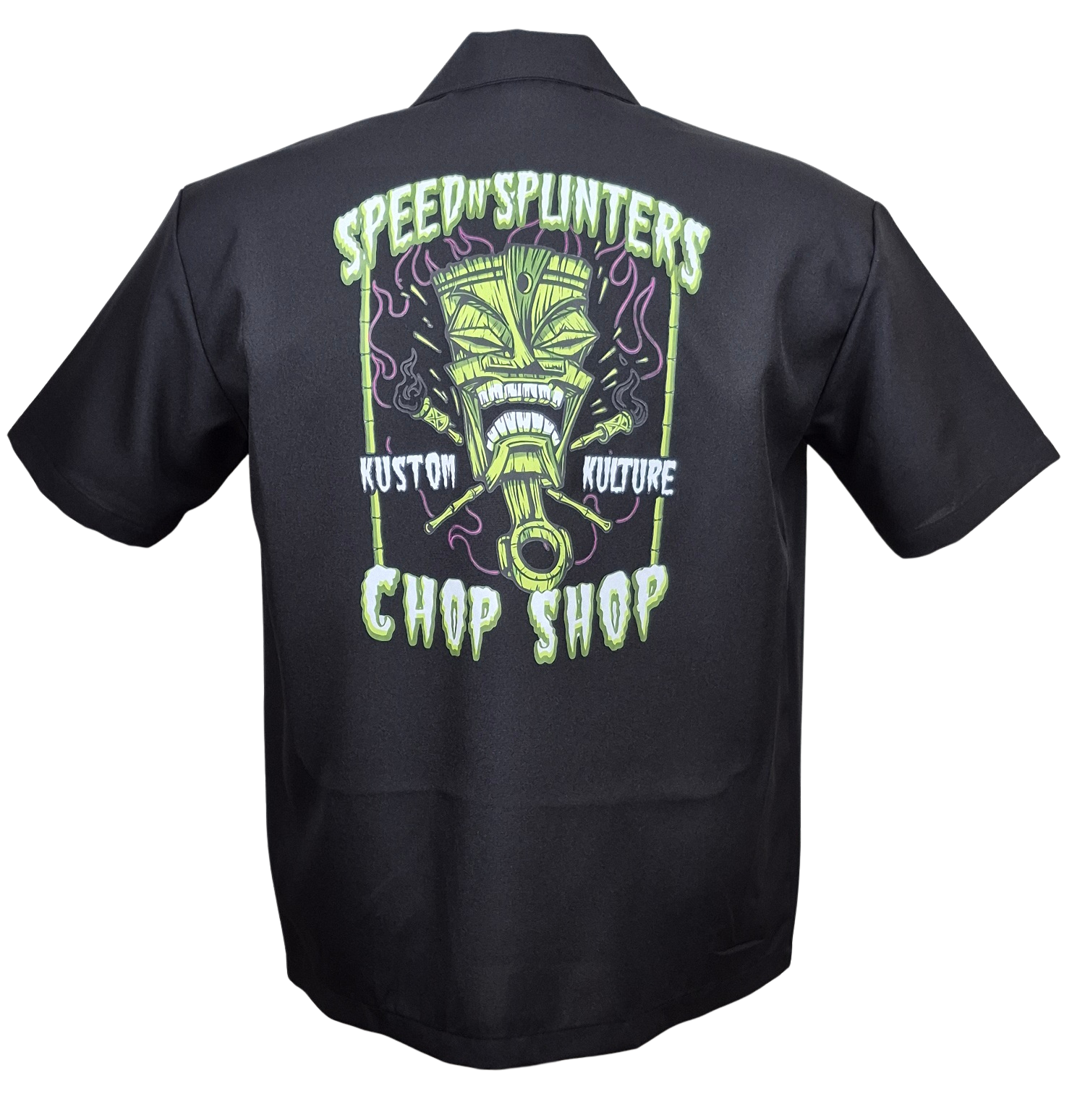 Chemise de bowling à panneau unique en popeline, noir/vert citron