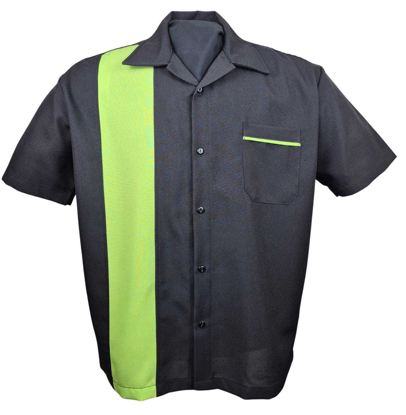 Chemise de bowling à panneau unique en popeline, noir/vert citron