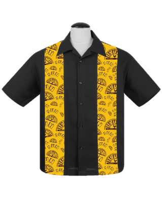 Sun Logo Mini Panel Bowling Shirt in Black