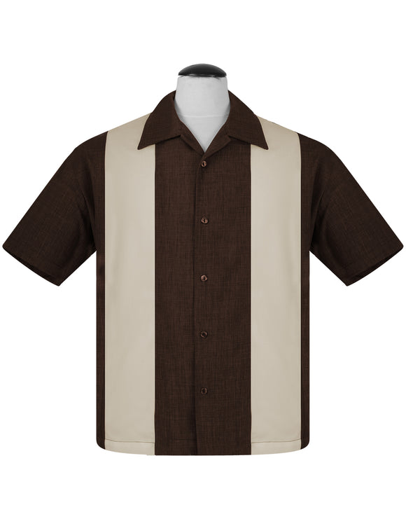 PopCheck Double Panel Bowling Shirt in Brown/Stone