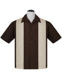 PopCheck Double Panel Bowling Shirt in Brown/Stone