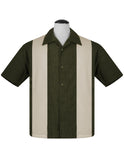 PopCheck Double Panel Bowling Shirt in Olive/Stone