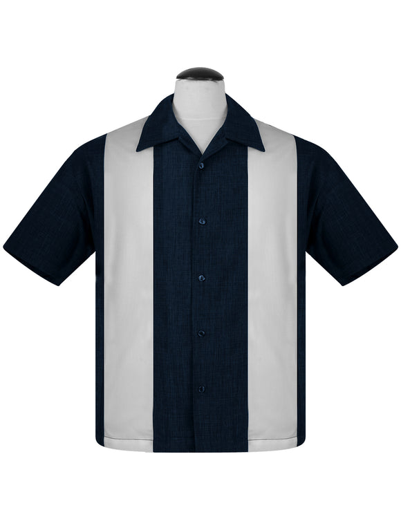 Shop PopCheck Double Panel Bowling Shirt in Navy/White Online
