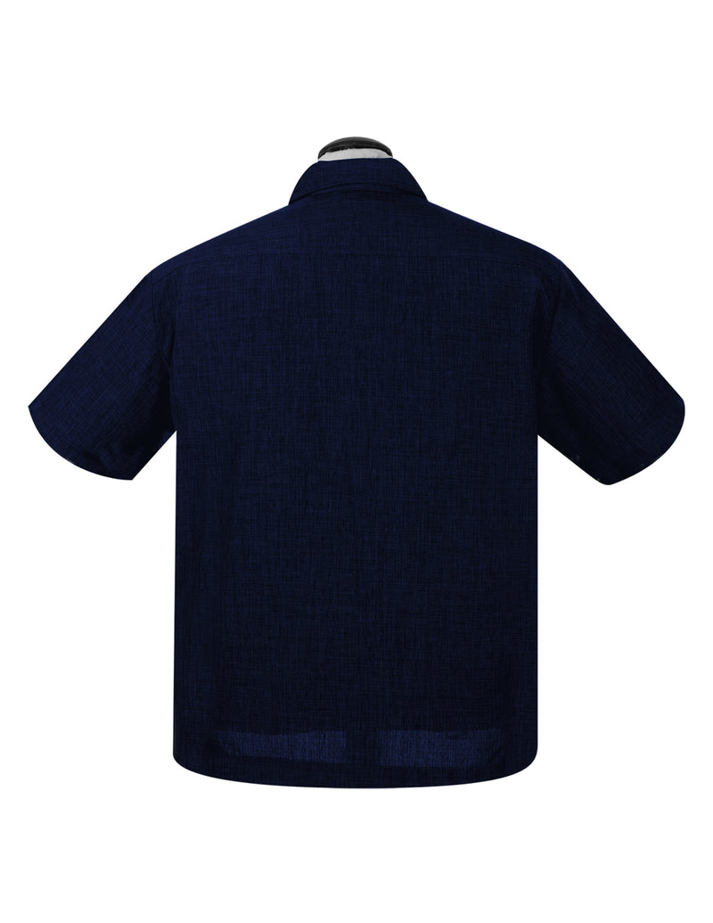 PopCheck Double Panel Bowling Shirt in Navy/White