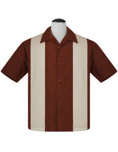 PopCheck Double Panel Bowling Shirt in Rust/Stone