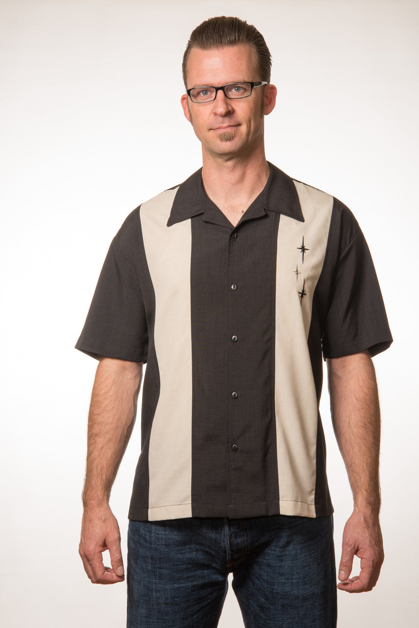 Shop Three Star Panel Bowling Shirt in Black Online | Steady Clothing
